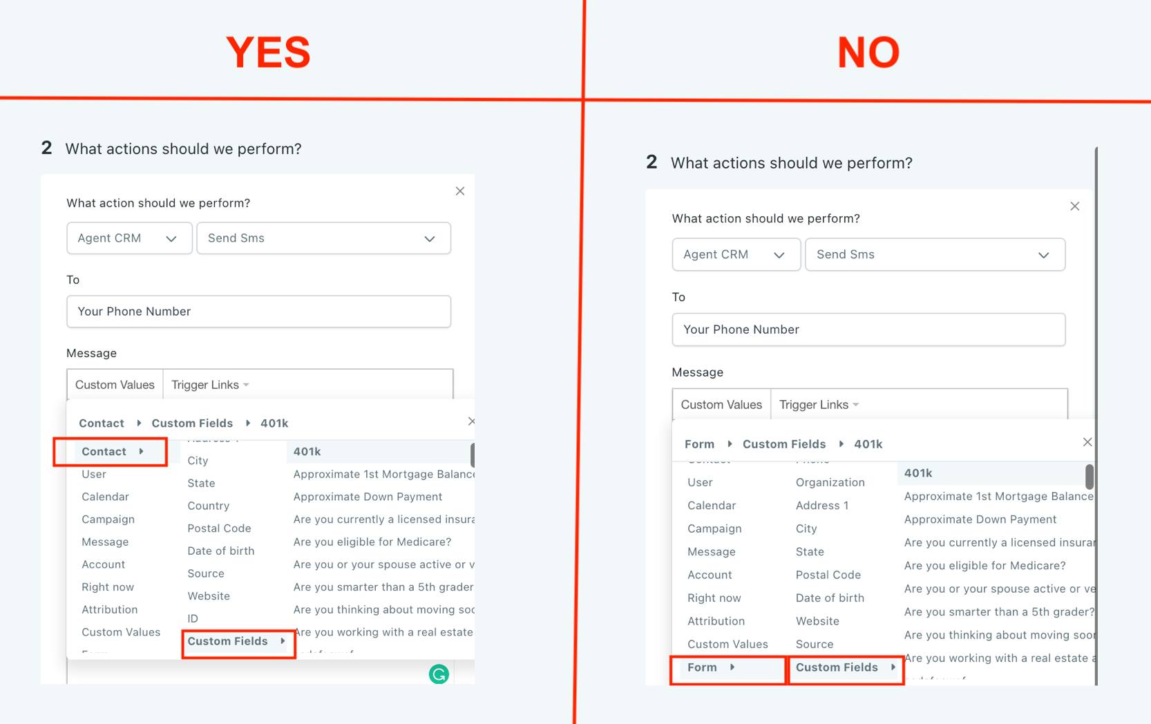 Agent CRM custom fields