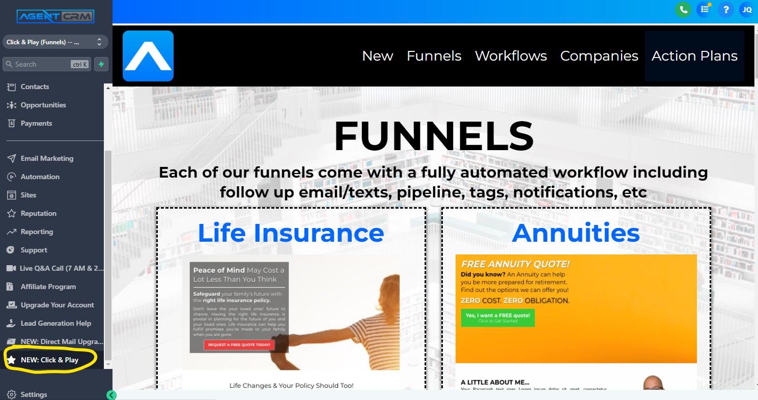 create funnel or website with Agent CRM